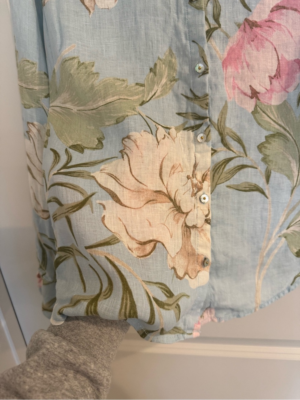 Joie Light Blue Linen Floral Button Down Shirt - Picture 4 of 6